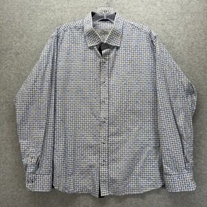 Brioni Shirt Mens Large White Geometric Print Long Sleeve Casual Button Up